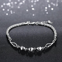 Angles Wings Triple Heart Bracelet in 18K White Gold Plated