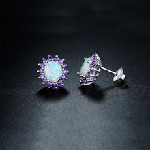  0.25 CTTW White Fire Opal and Amethyst Stud Earrings in 18K White Gold