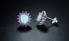  0.25 CTTW White Fire Opal and Amethyst Stud Earrings in 18K White Gold