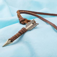 Mens Necklace in Stainless Steel Arrow wrapped in Vegan Leather