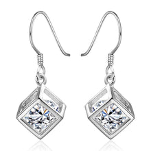 Swarovski Crystal Rubix Cube Drop Earring in White Gold Plated