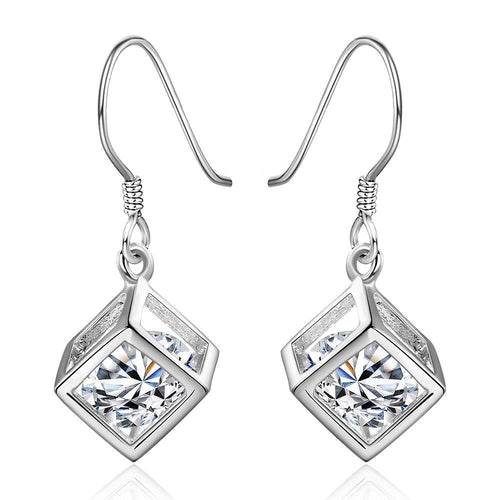 Swarovski Crystal Rubix Cube Drop Earring in White Gold Plated