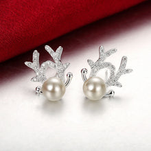 Reindeer Stud Earring in White Gold Plated