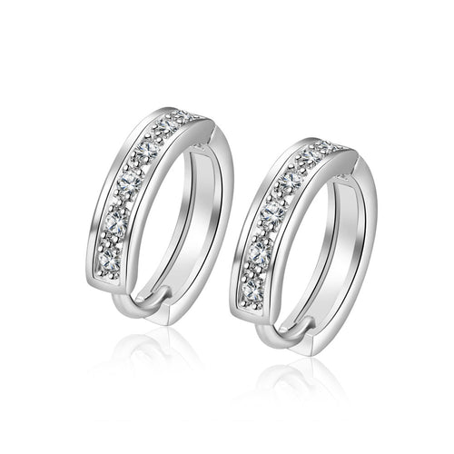 18K White Gold Plated Huggies Clip Earrings