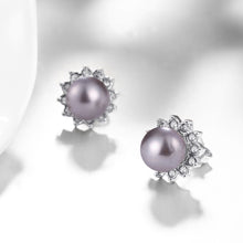 White Gold Plated Purple Pearl Studs