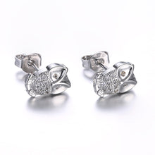 18K White Gold Plated Owl Studded Earrings