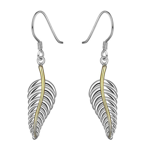 18K White Gold Plated Modern Leaf Branch Drop Earring