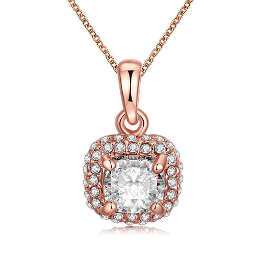 18K Rose Gold Plate Geometric White Topaz Necklace