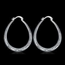 18K White Gold Plated Line Cutting Hoop Earring