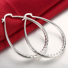 18K White Gold Plated Cut Design Hoop Earring