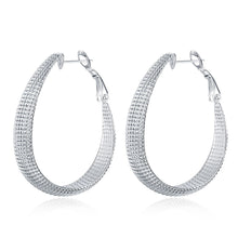 18K White Gold Plated Beaded Mid-Size Hoops