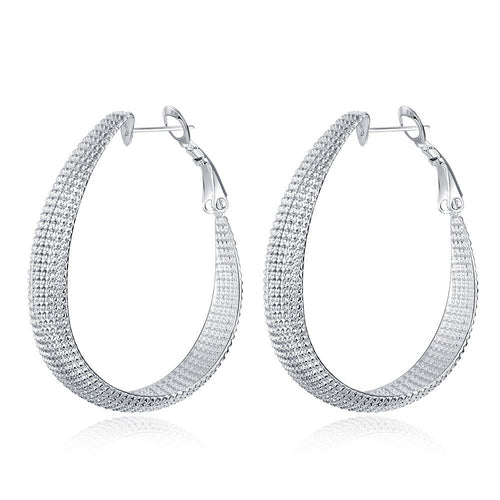 18K White Gold Plated Beaded Mid-Size Hoops