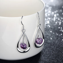 18K White Gold Plated Purple Citrine Circular Drop Earring