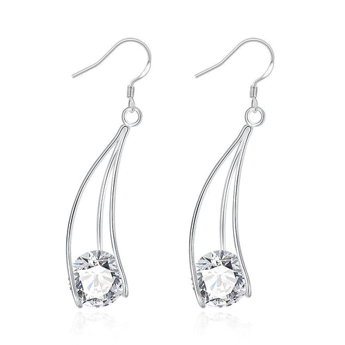 18K White Gold Plated Drop Crystal Earring