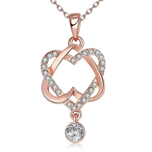 Gold Plated Double Heart with CZ Drop Necklace