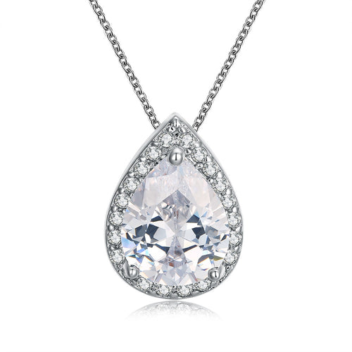 18K Italian White GP White Topaz Teardrop Necklace