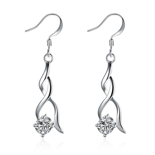 18K White Gold Plated Modern Spiral Drop Earring