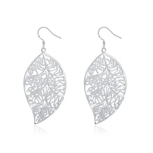 18K White Gold Plated Laser Cut Filigree Leaf Earring