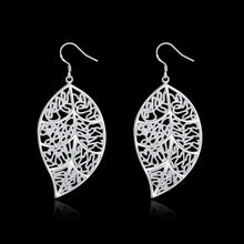 18K White Gold Plated Laser Cut Filigree Leaf Earring