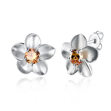 18K White Gold Plated Orange Citrine Ivory Onyx Floral Earring