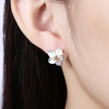 18K White Gold Plated Orange Citrine Ivory Onyx Floral Earring
