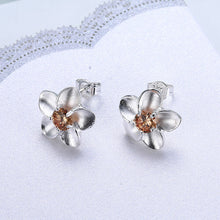 18K White Gold Plated Orange Citrine Ivory Onyx Floral Earring