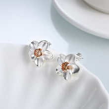 18K White Gold Plated Orange Citrine Ivory Onyx Floral Earring