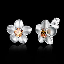 18K White Gold Plated Orange Citrine Ivory Onyx Floral Earring