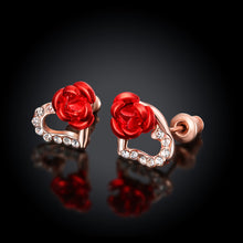 18K Rose Gold Plated Heart Flower Stud Earrings