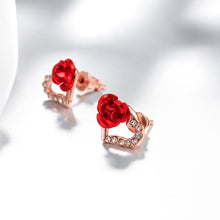 18K Rose Gold Plated Heart Flower Stud Earrings