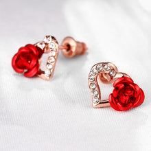 18K Rose Gold Plated Heart Flower Stud Earrings