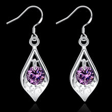 18K White Gold Plated Purple Citrine Triangular Drop Earring