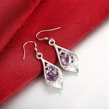 18K White Gold Plated Purple Citrine Triangular Drop Earring