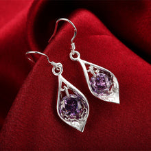 18K White Gold Plated Purple Citrine Triangular Drop Earring