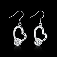 18K White Gold Plated Heart Shaped Drop Earring with Crystal Stone