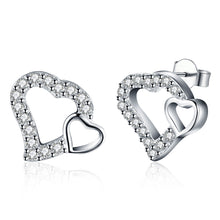 18K White Gold Plated Double Hearts Stud Earring