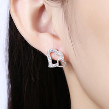 18K White Gold Plated Double Hearts Stud Earring