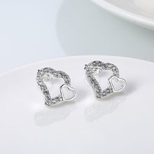 18K White Gold Plated Double Hearts Stud Earring