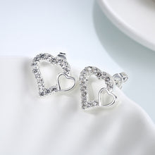 18K White Gold Plated Double Hearts Stud Earring