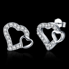 18K White Gold Plated Double Hearts Stud Earring