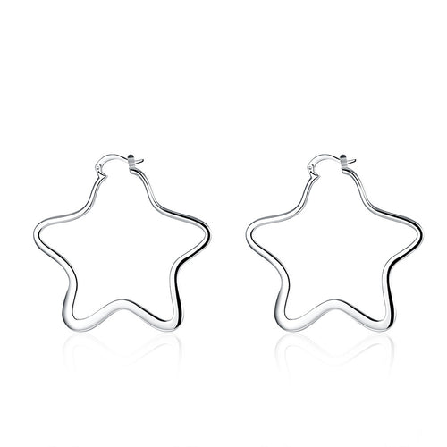 18K White Gold Plated Large Hollow Starts Hoops