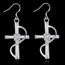 18K White Gold Plated Abstract Curved Cross Earring