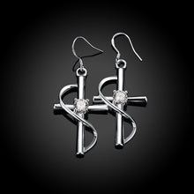 18K White Gold Plated Abstract Curved Cross Earring