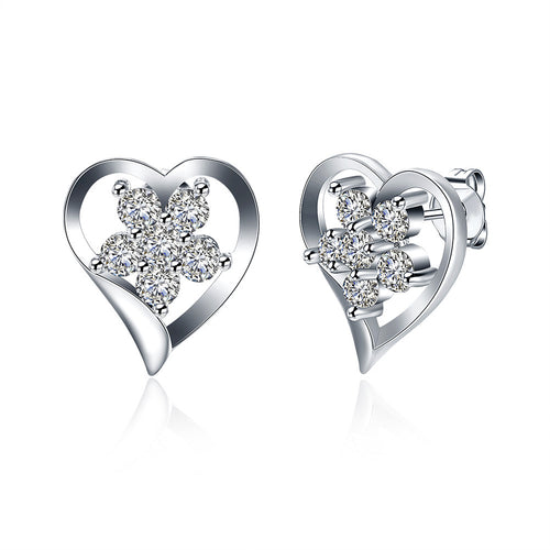 18K White Gold Plated Angular Heart Shaped with CrystalEarring