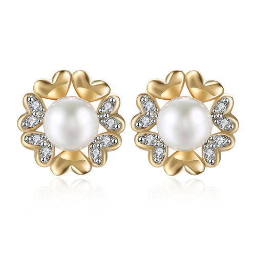 Swarovski Crystal 18K White Gold Plated Heart Pearl Stud Earring