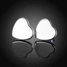 18K White Gold Plated Clean Cut Heart Shaped Studs