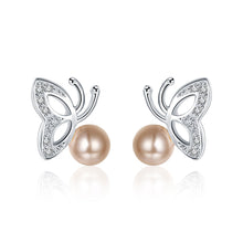 18K White Gold Plated Wings & Coral Pearl Earring