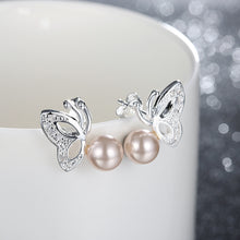 18K White Gold Plated Wings & Coral Pearl Earring