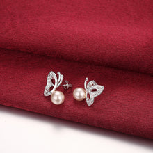 18K White Gold Plated Wings & Coral Pearl Earring