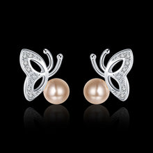 18K White Gold Plated Wings & Coral Pearl Earring